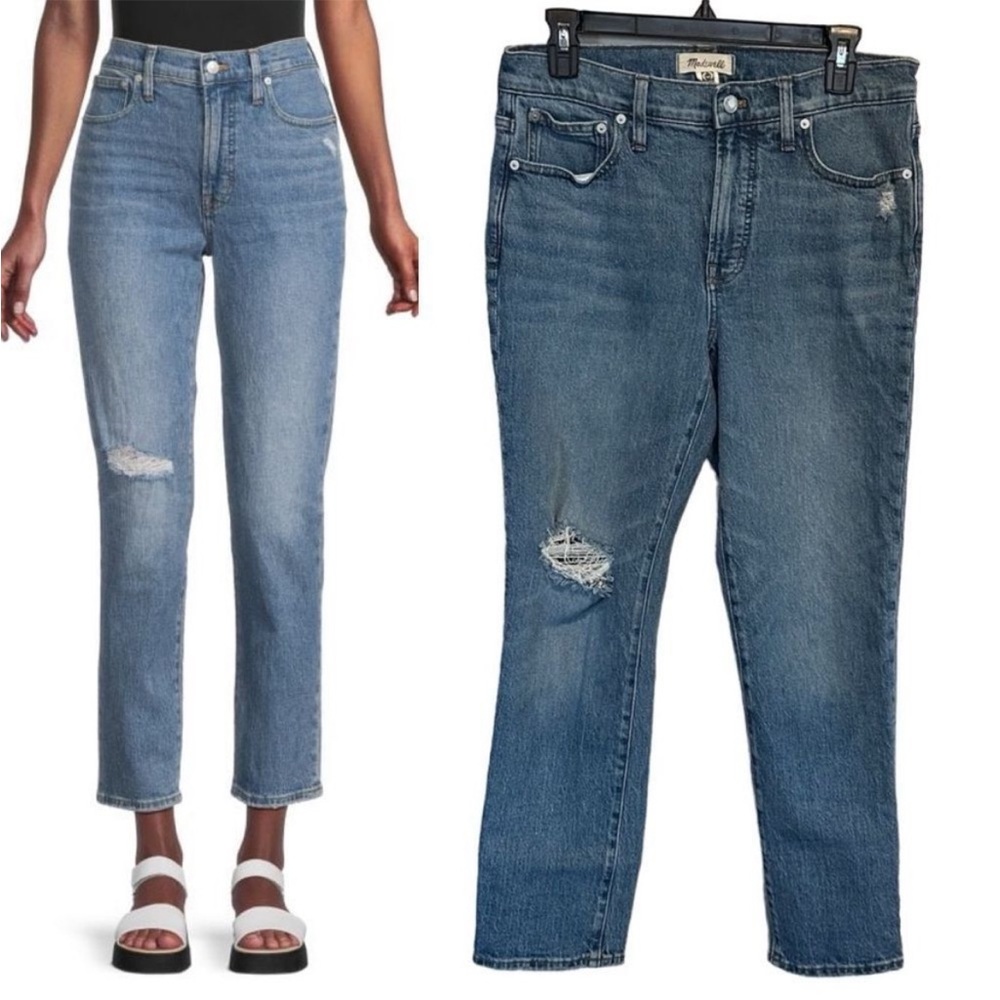 MADEWELL-The Mid-Rise Perfect Vintage Jean in Ainsdale Wash Knee-Rip Edition, 28